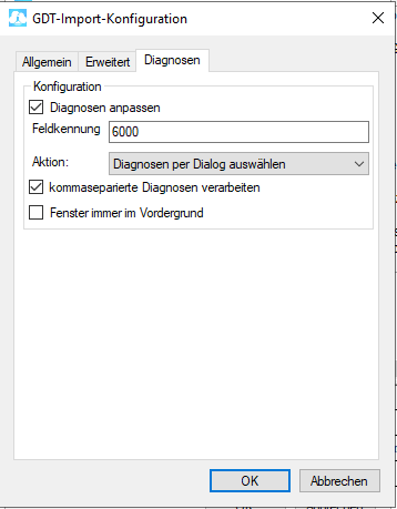 Konfiguration mit internen Diagnosentool